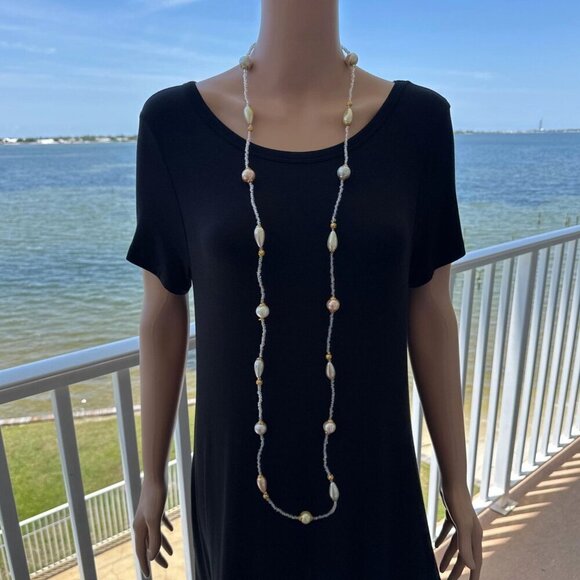 CI Avon Necklace Simulated Pearls Aurora Borealis Glass Beads 56 Inch Length Vin - Picture 4 of 6